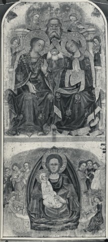 Istituto Superiore per la Conservazione ed il Restauro: Archivio fotografico — Anonimo siciliano sec. XV. Ss. Trinità, Madonna in gloria, Assunzione della Madonna. Parte inf. Dormitio Virginis. Barletta, Duomo — insieme